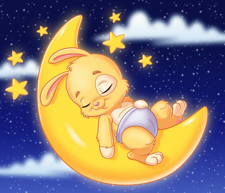 A vector illustration of the pamper bunny sleeping on a cloud.
